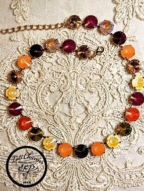 Autumn's Harvest Punch Orange, Yellow, Red Swarovski Large Crystals Necklace